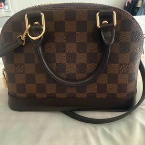 Louis Vuitton Brown Checker Satchel with Gold Hardware
